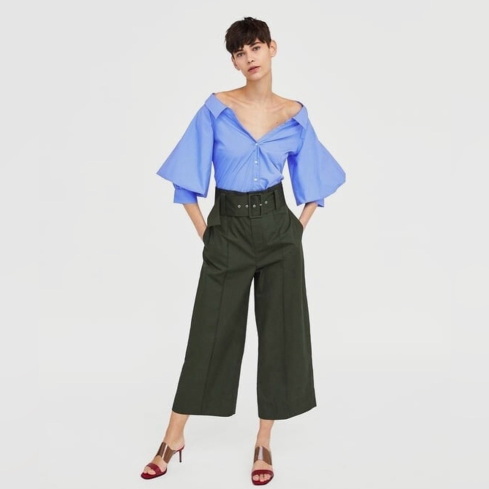 Zara Blue Off Shoulder Puff Sleeve Top medium